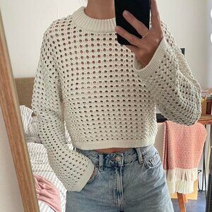 Beautiful Cream Crochet Knit Boxy Sweater